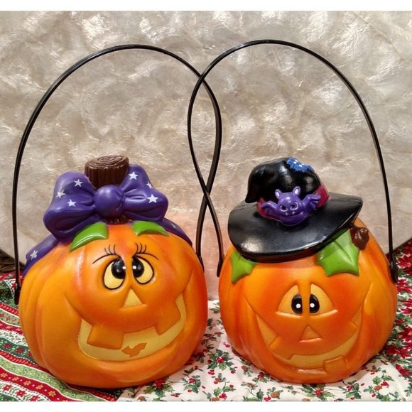 Vintage Halloween Pumpkin Blow Molds, Smiling Boy - Picture 1 of 10